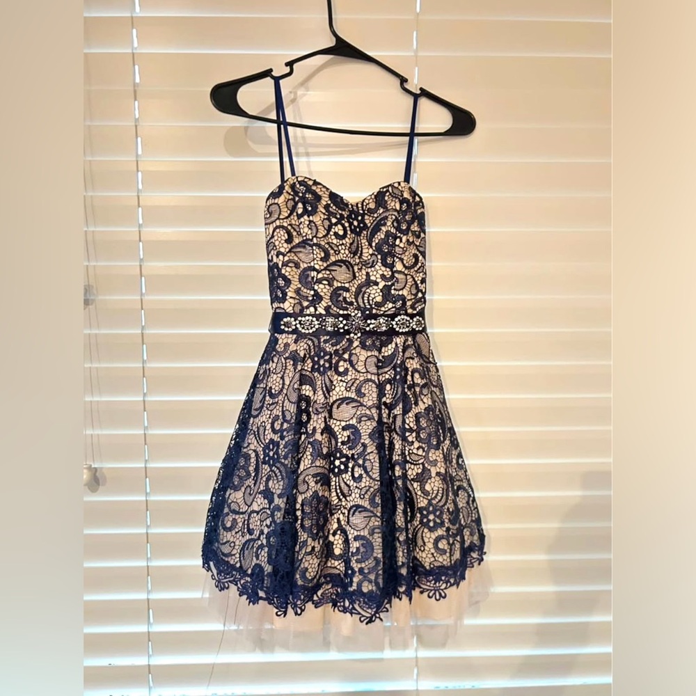 Elegant Navy Lace Mini Dress